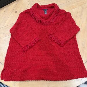 Ali Miles Textured Fringe Red Turtleneck Sweater 2X